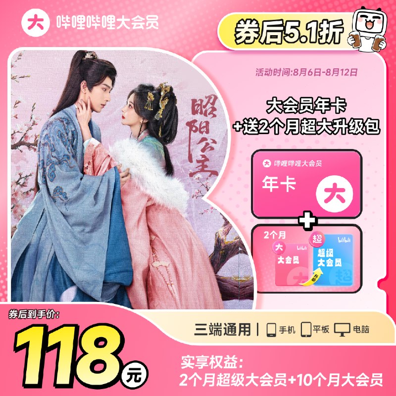 哔哩哔哩 B站会员合集118元 大会员年卡+2个月超级大会员升级包