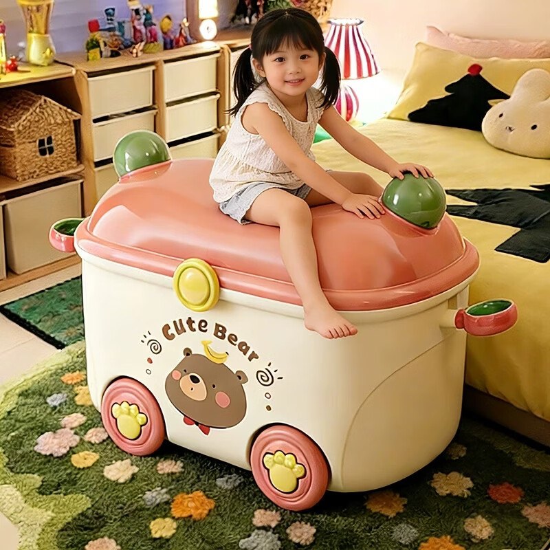 【纳鸣】收纳箱合集！29.5元 卡通滑轮翻盖式收纳筐 中号