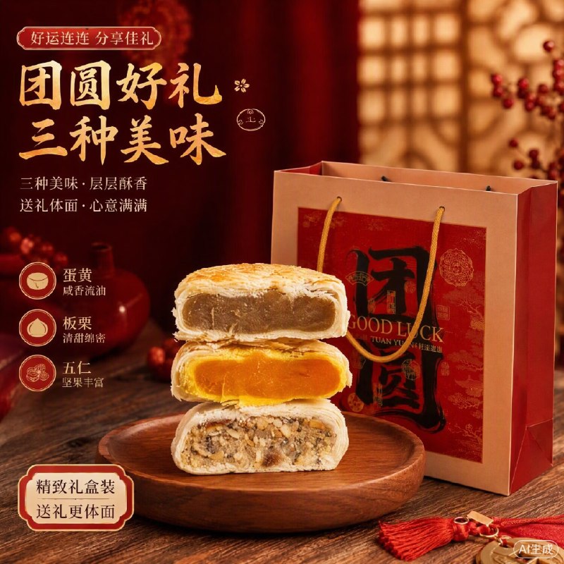 三太子 黄庄手工酥皮月饼 909g礼盒