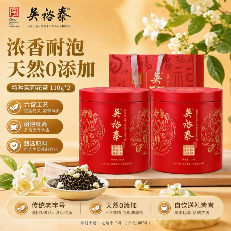 吴裕泰 茉莉花茶特级浓香型拍下【110元】得110g*2罐